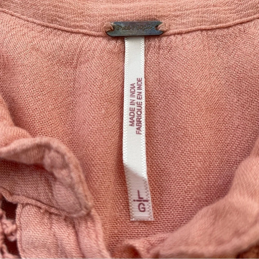Free People Pink Orange Coral Katie Bird Long Sleeve Button Down Size Large - Picture 5 of 10